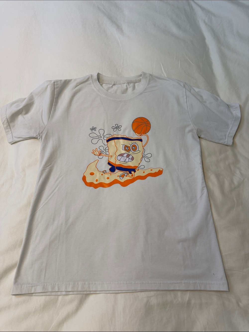 Nike White Short Sleeve Tee with Spongebob Basketball Graphic